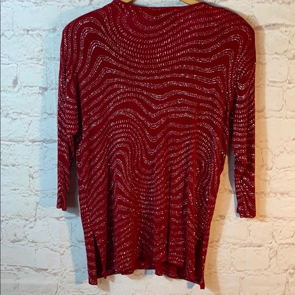 RED SILVER BEADED STRETCHY DRESSY BLOUSE - Picture 2 of 7